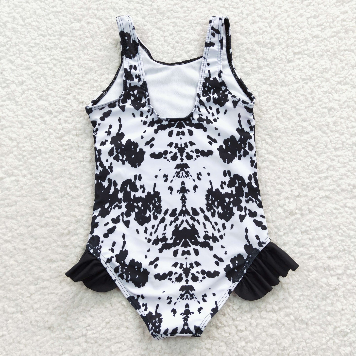 little girl black cow print swimsuit