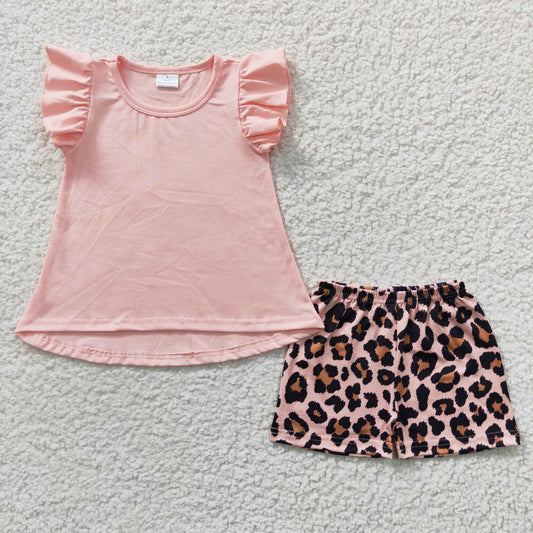 pink high slow leopard shorts set girl’s outfit for summer