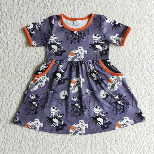girl short sleeve halloween jack dress with pocket