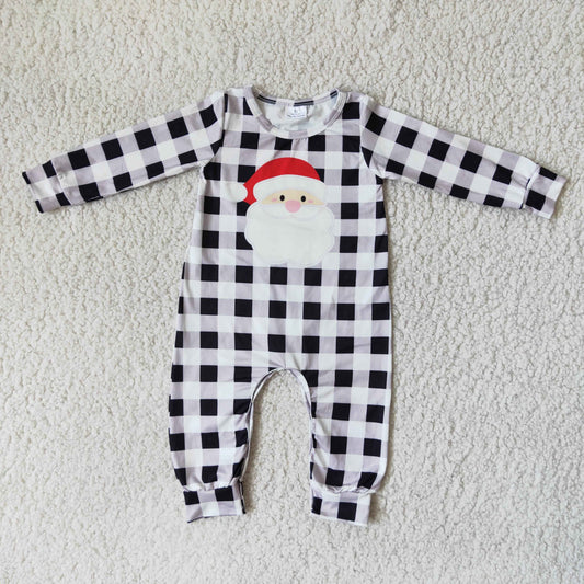 Boy Christmas Grey Plaid Santa Romper 6 A19-25