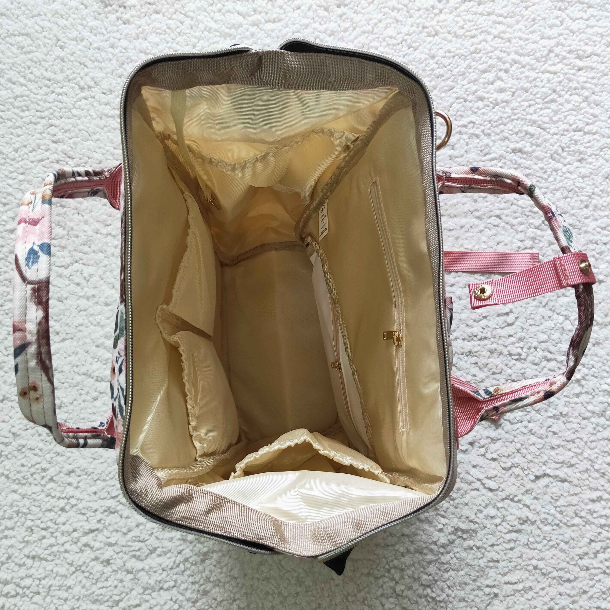 polyster/nylon floral cow diaper bag backpack