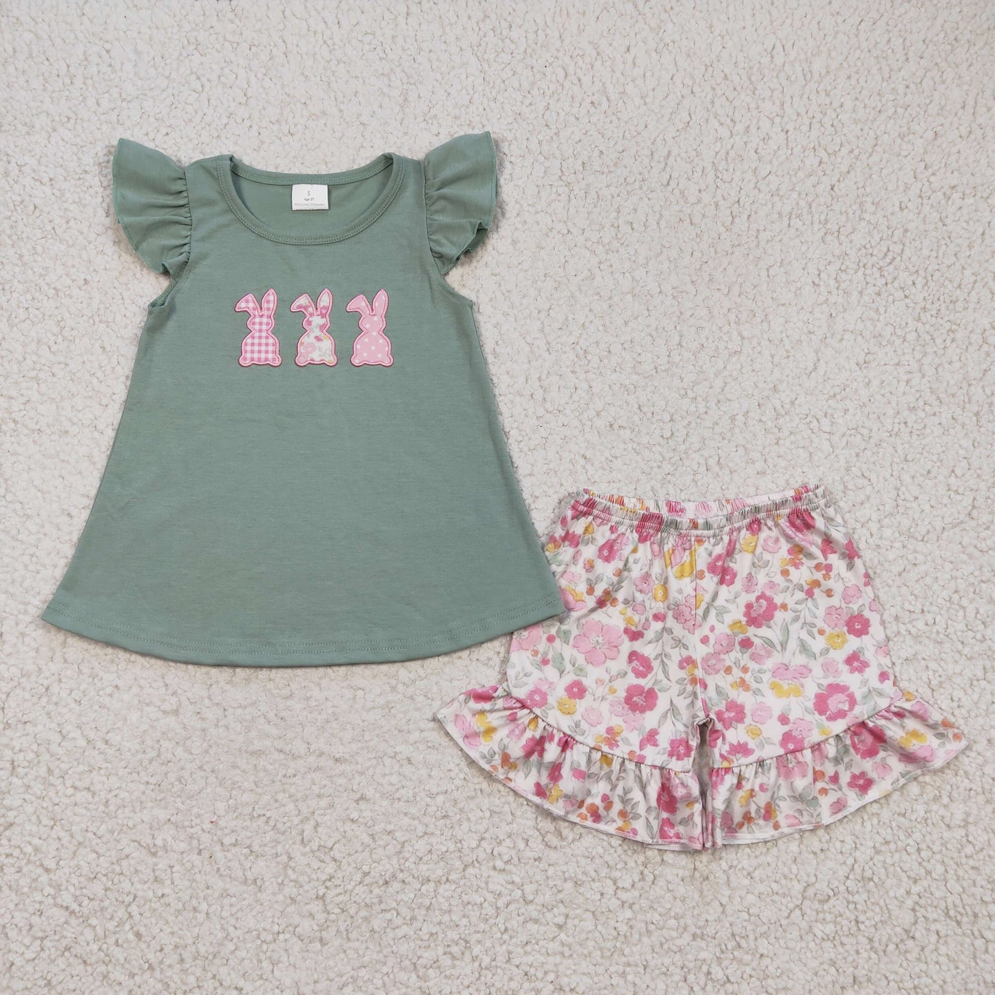 easter clothing bunny embroidery flower shorts set