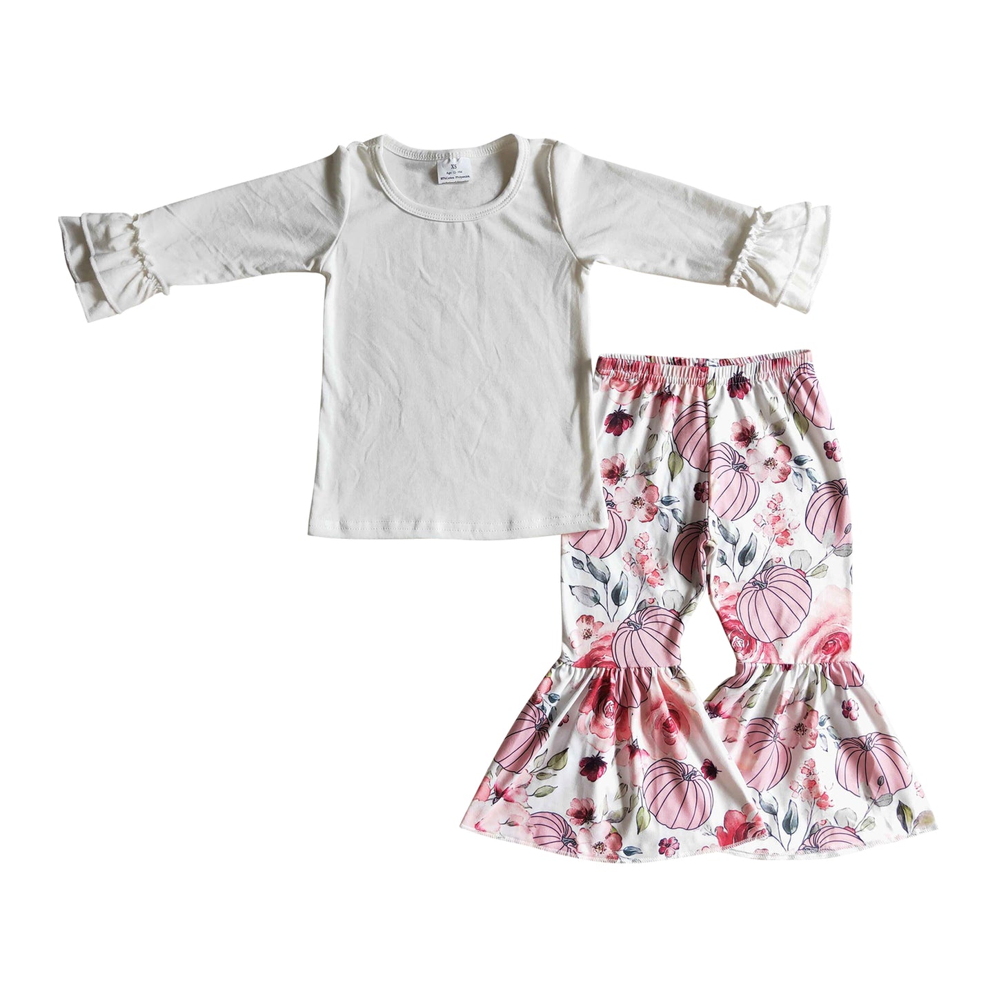 kids fall white cotton shirt floral pumpkin clothes set for girl