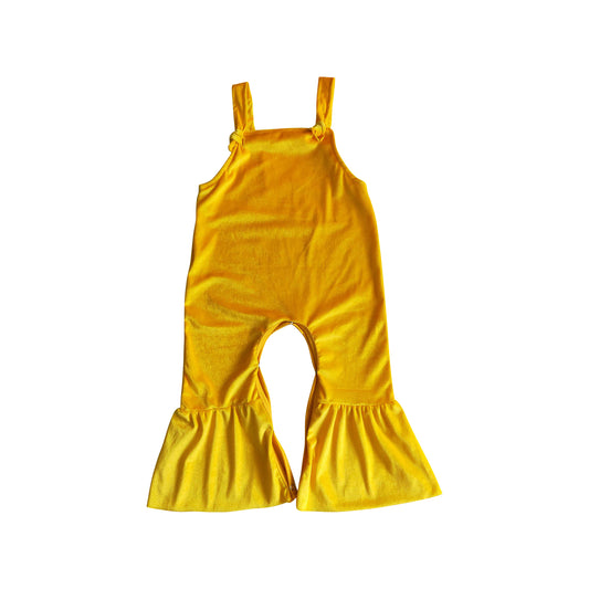 girl sleeveless mustard velvet jumpsuit with snap kids clothing