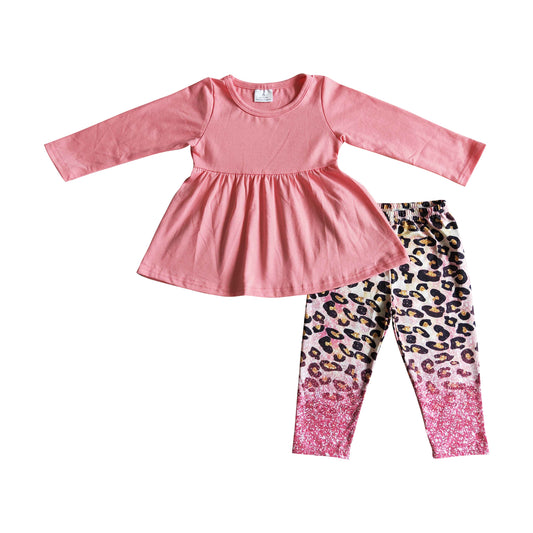 kids clothing pink dress top leopard leggings outfit