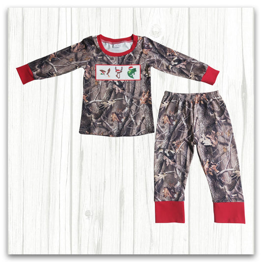 Boy Duck Deer Fish Print Camo Christmas Pajamas