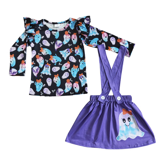 halloween boo purple cross skirt outfit for girl