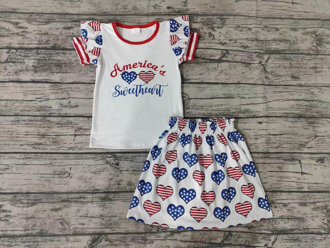 fourth of july kids girl's  skirt set outfit summer girl