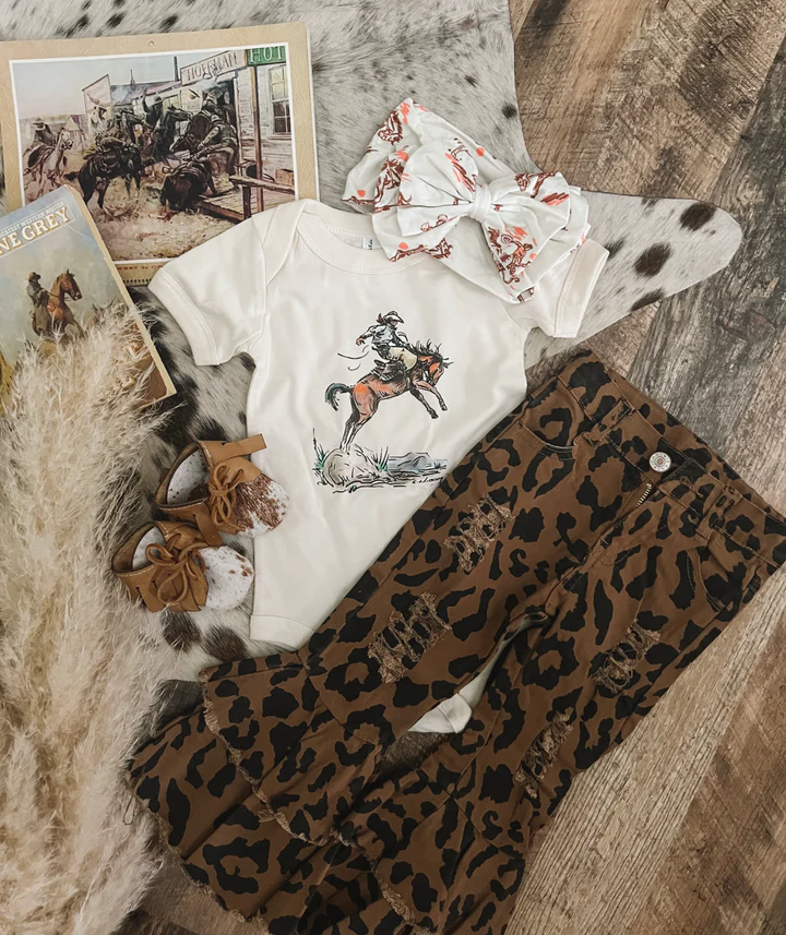 Leopard Flare Jeans with Hole