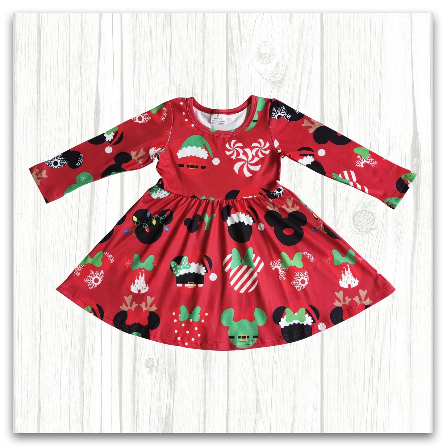 Red Long Sleeve Twirl Dress Girl Christmas Clothes