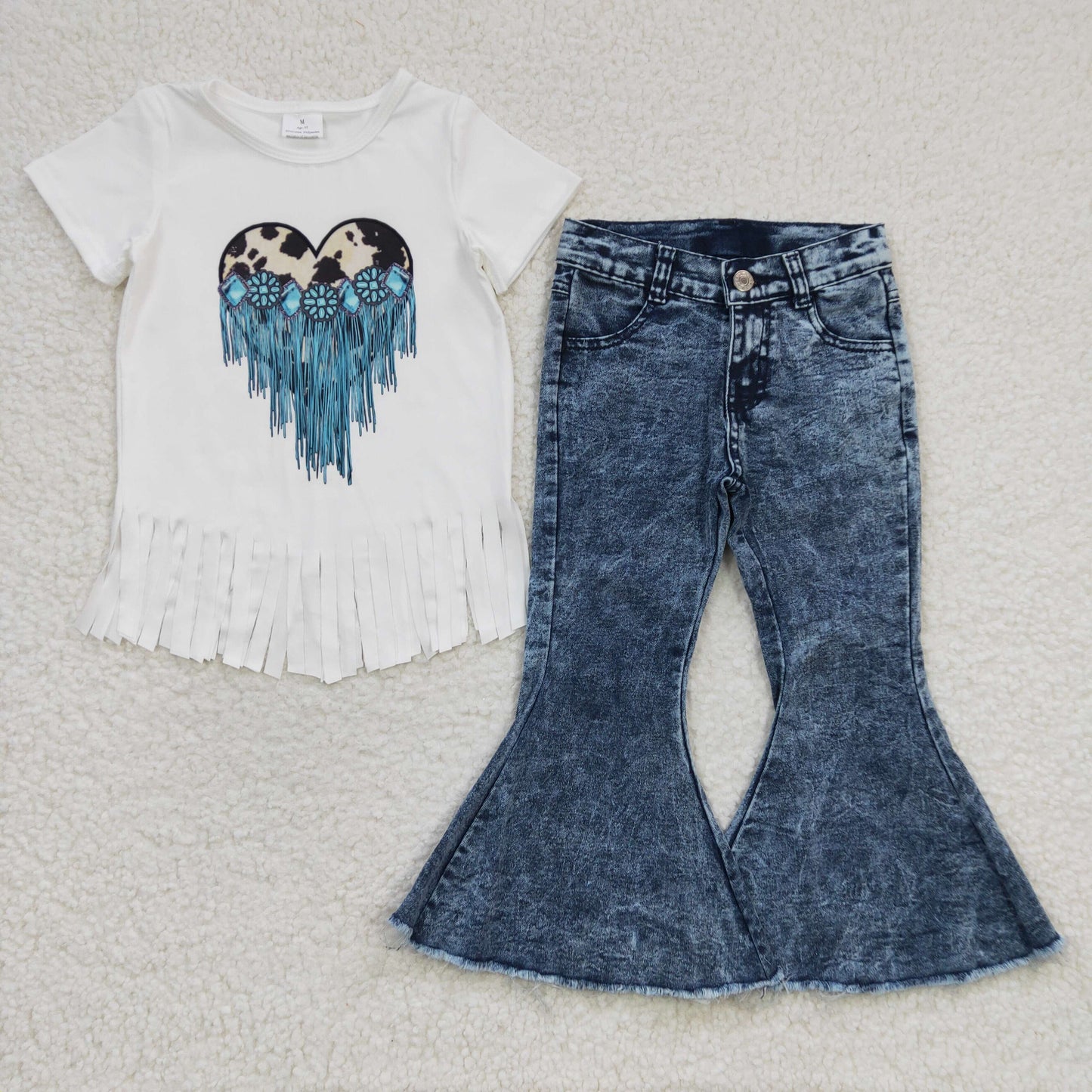 western turquoise white t-shirt denim pants set