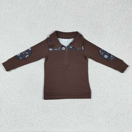 western boy highland cow brown zip top clothes