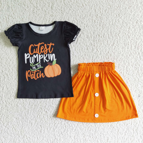 autumn pumpkin patch orange skirt set outfit