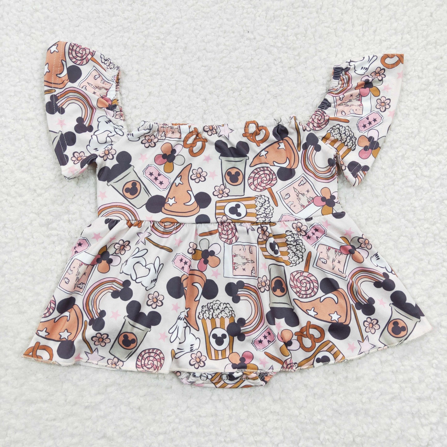 baby girl cartoon snack blommer romper bummie set