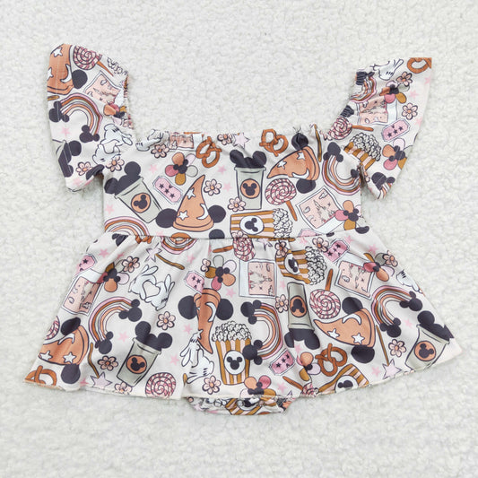 baby girl cartoon snack blommer romper bummie set