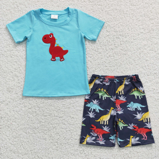 dinosaur embroidery shorts set boys clothes