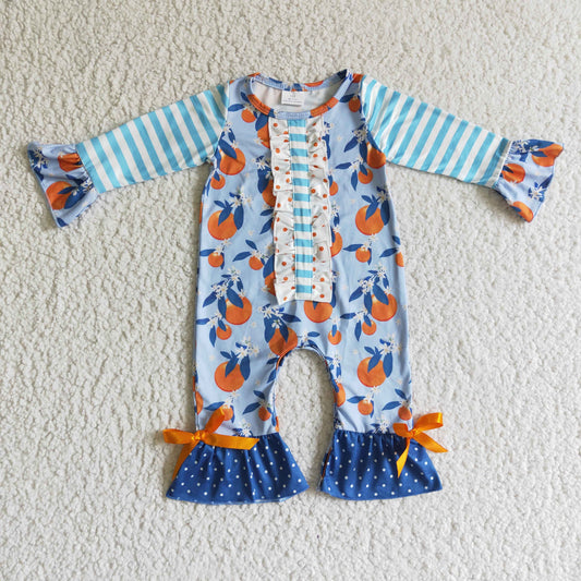 fall peach ruffle romper for baby girl