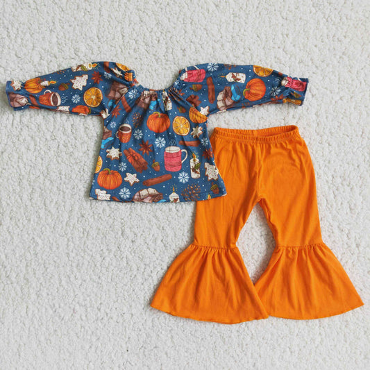 happy fall spice outfit orange bell bottom set 6 A2-29