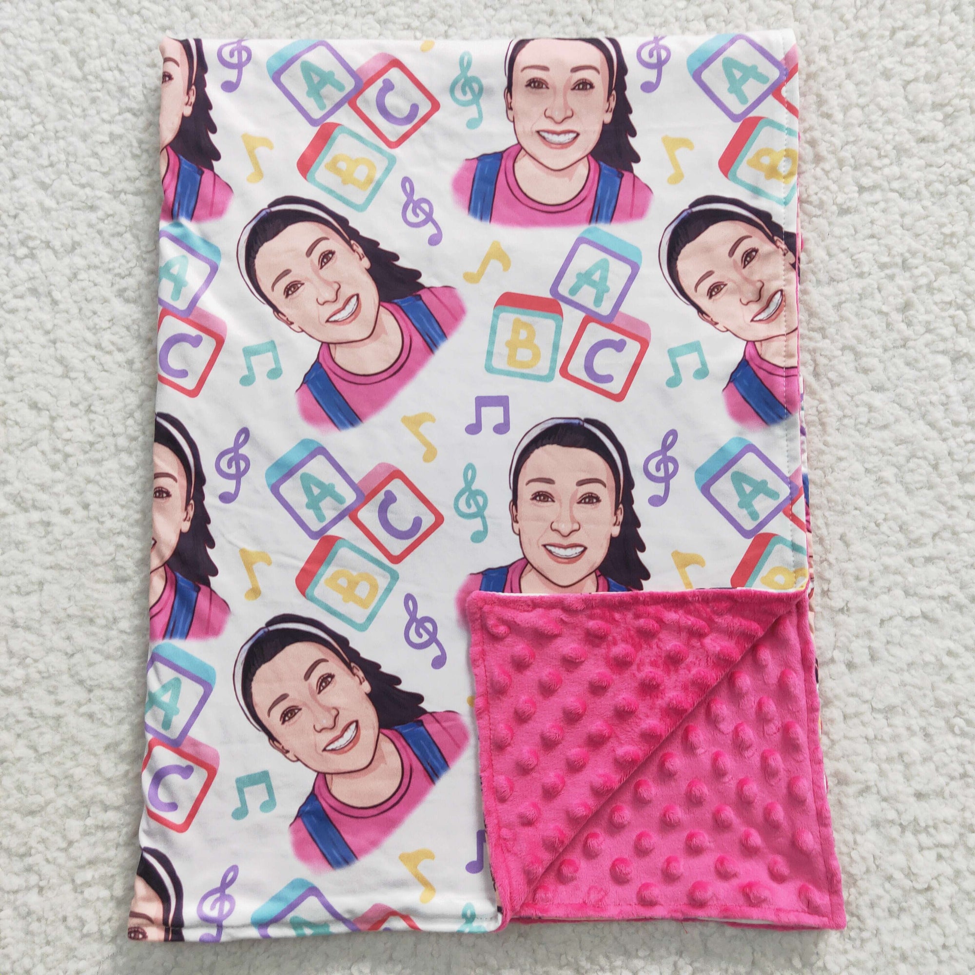 pink Ms. Rachel print blanket