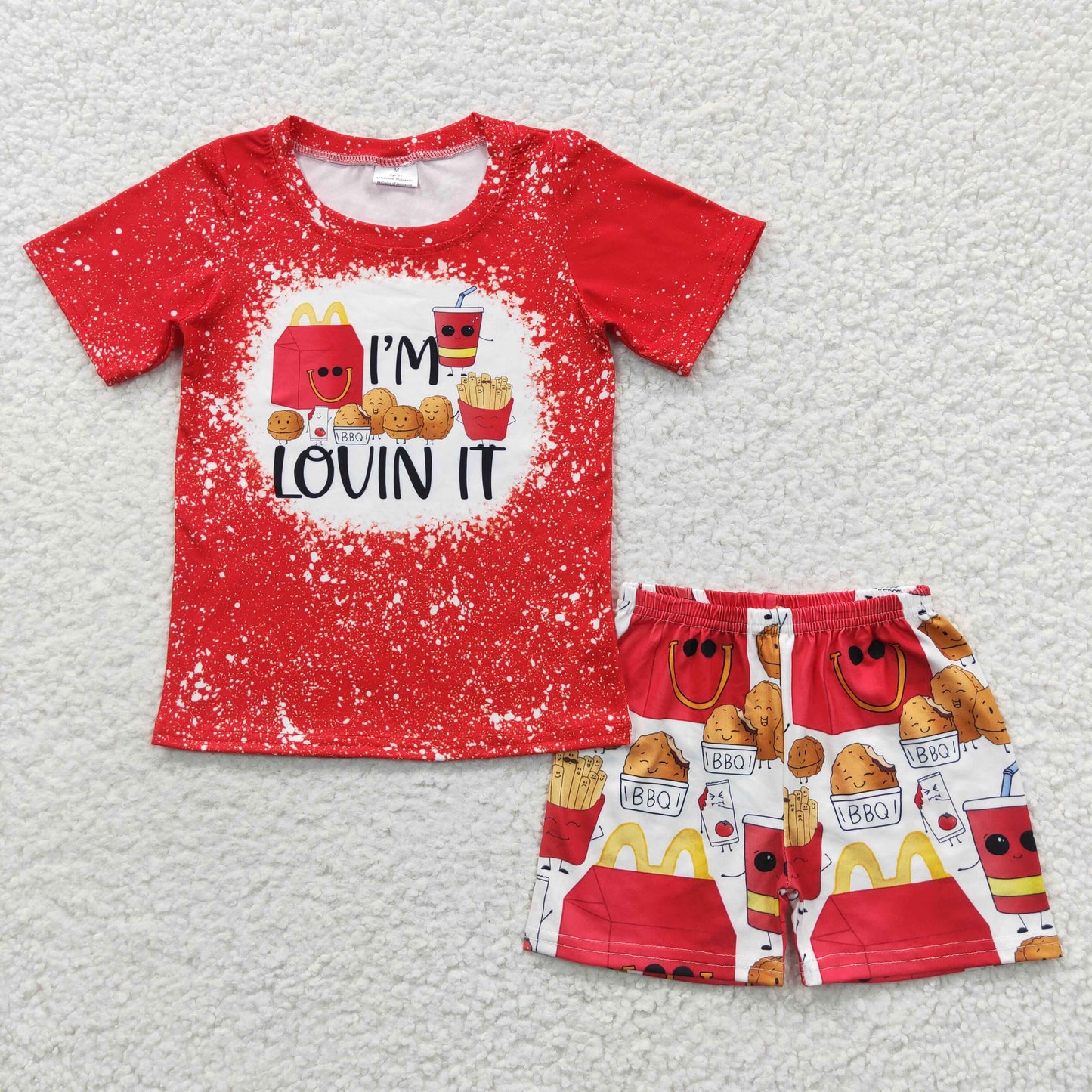 red BBQ potato fries boy shorts set outfit