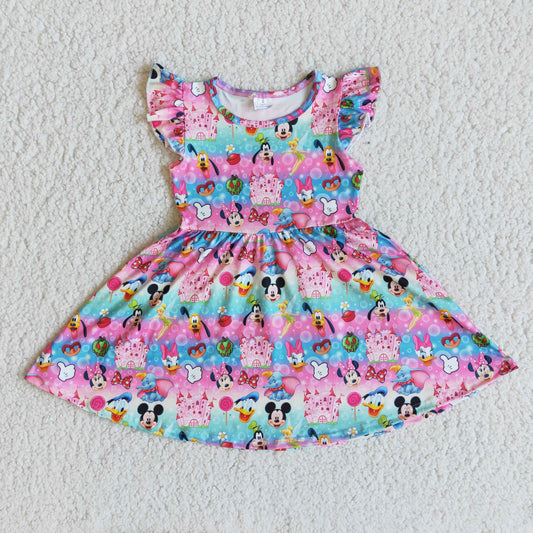 flutter sleevecolorful cartoon dress