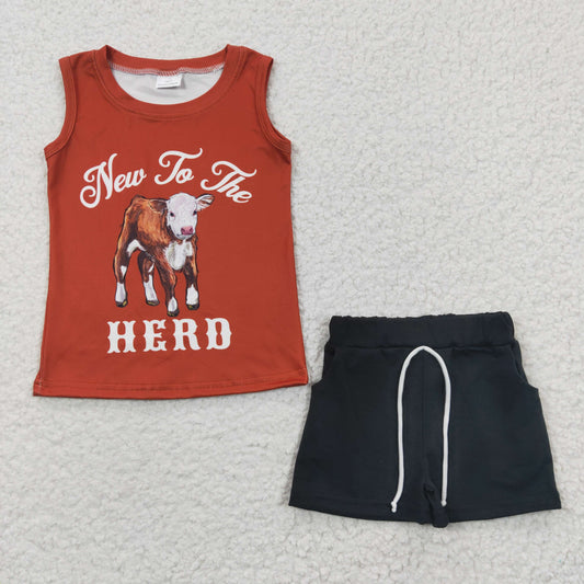 cow herd tank shirt jogger shorts set western boy clothing