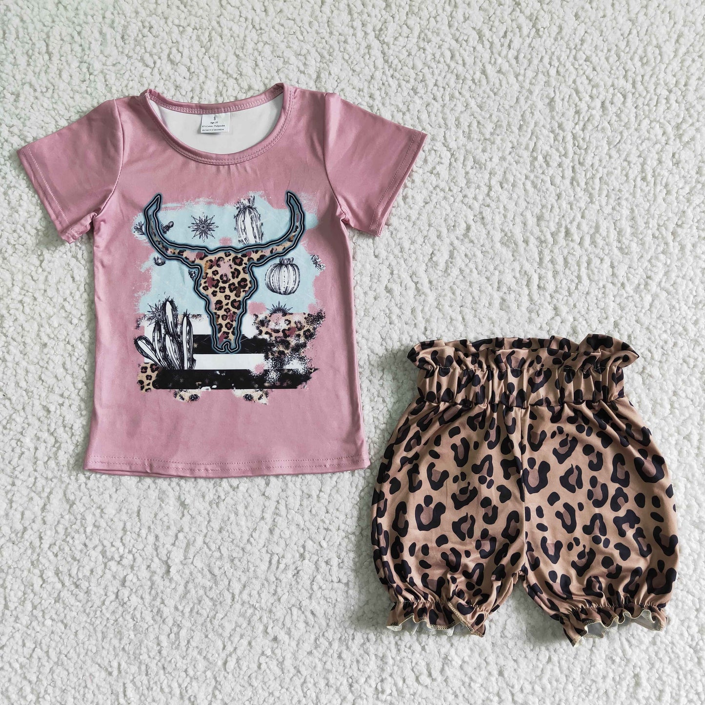 cow shirt leopard shorts set kids clothes