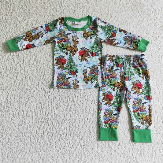 christmas reindeer green pajamas set for baby boy