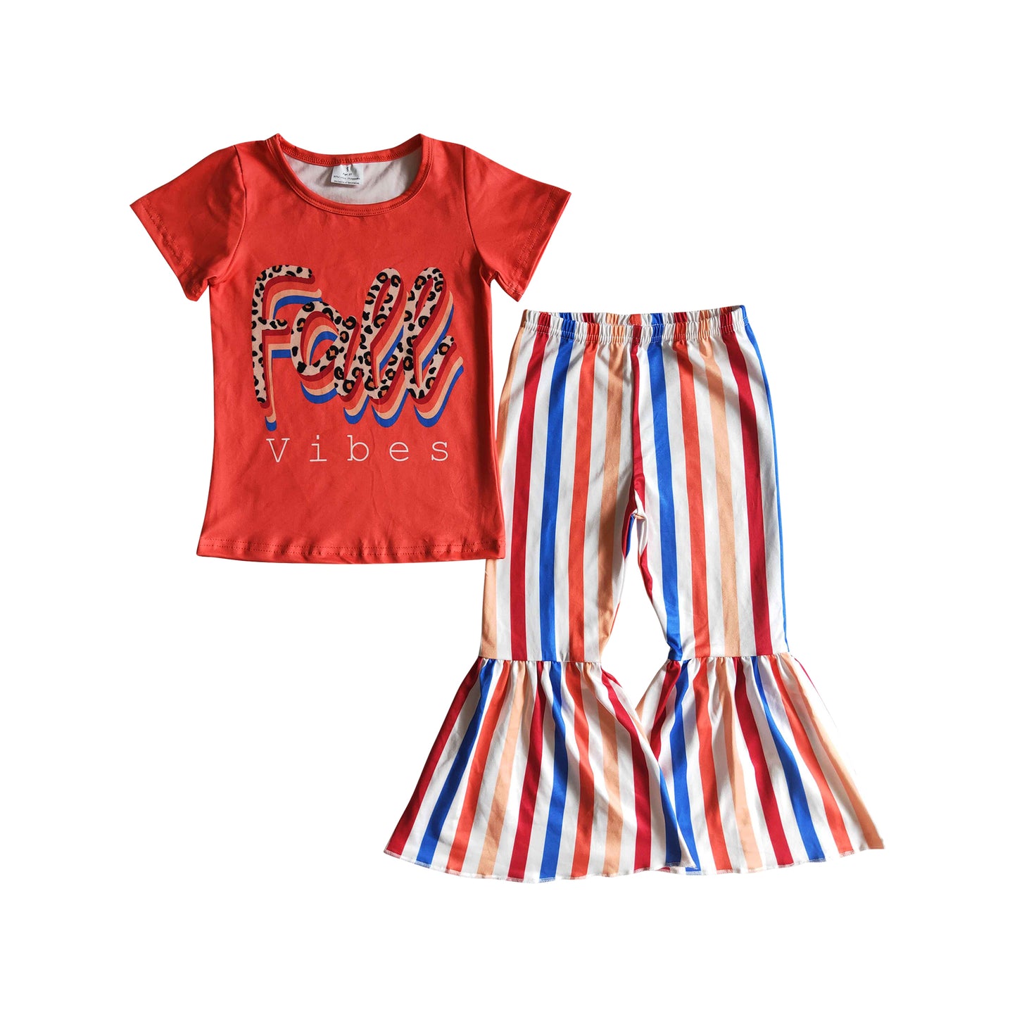 kids clothing orange short sleeve fall vibe colored stripe pants set