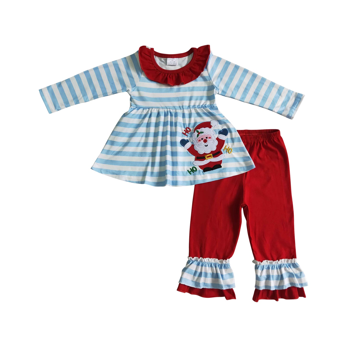 kids christmas clothing ho ho ho santa embroidery ruffle outfit for baby girl
