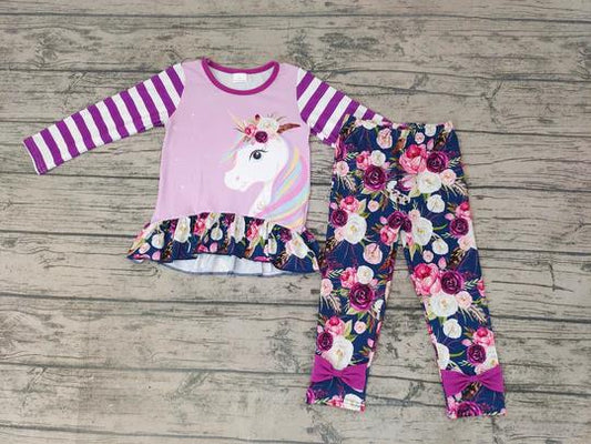 girl purple unicorn floral leggings clothing set