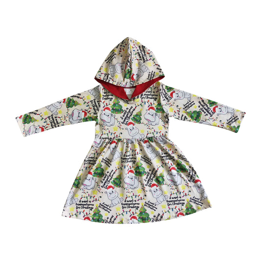 christmas hippo hoodie dress girl's clothes