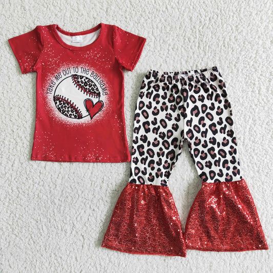 red baseball sequins bottom pants clothes set