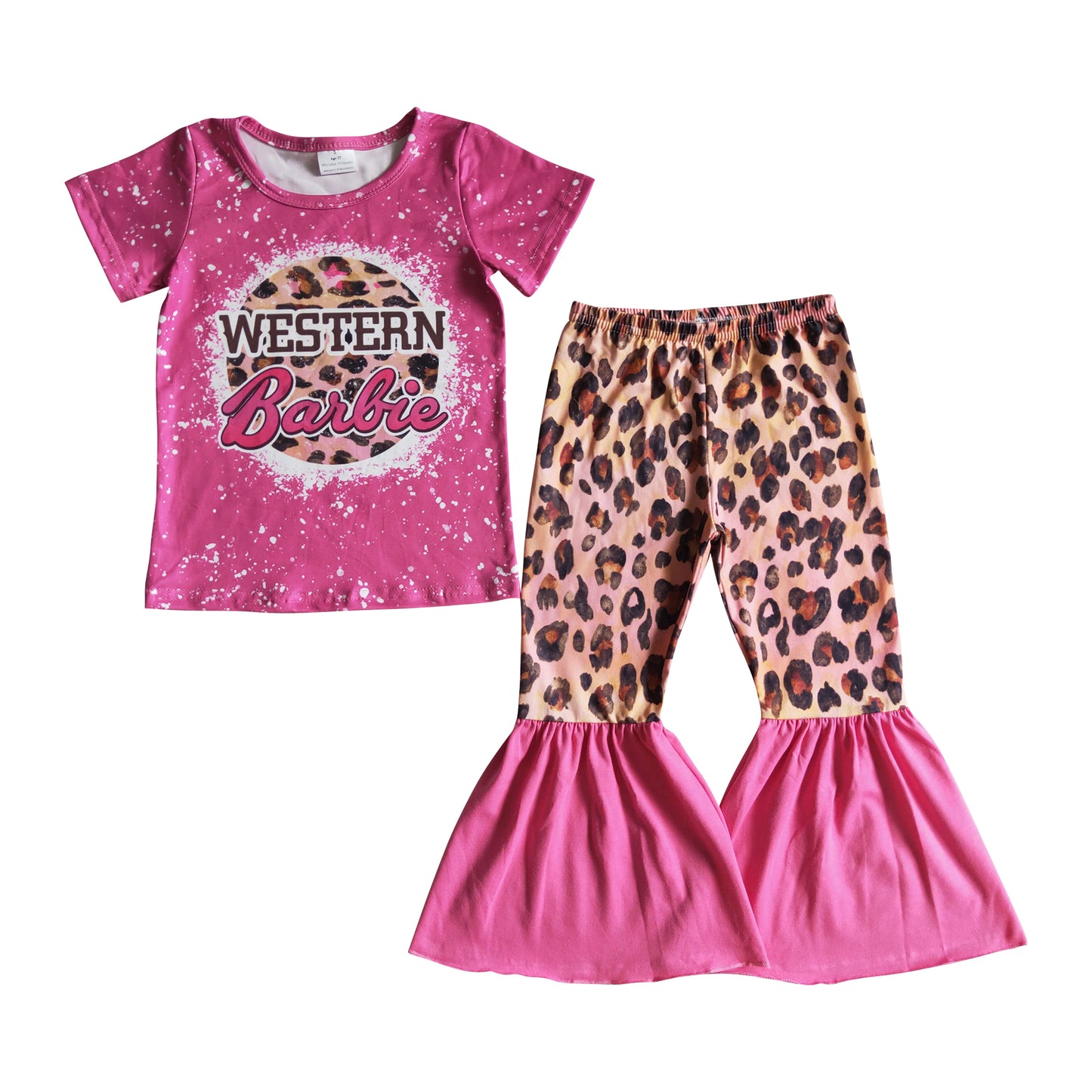 girl short sleeve western style leopard pants set