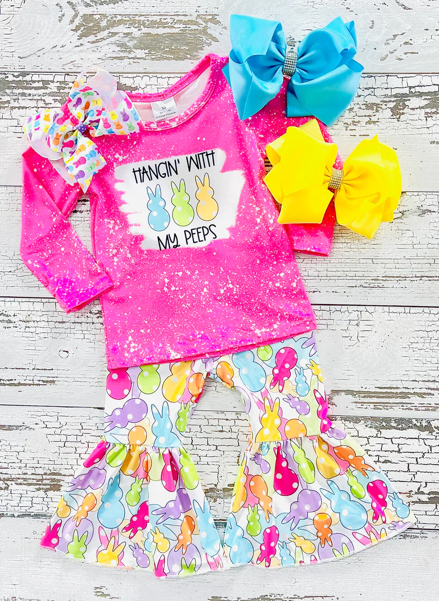 Pink Splatter Hangin' With My Peeps Bell Bottoms Outfit