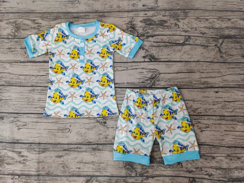 cartoon fish shorts pajama set boy