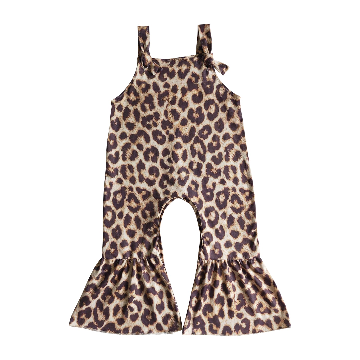 kids girl leopard strap ruffle romper