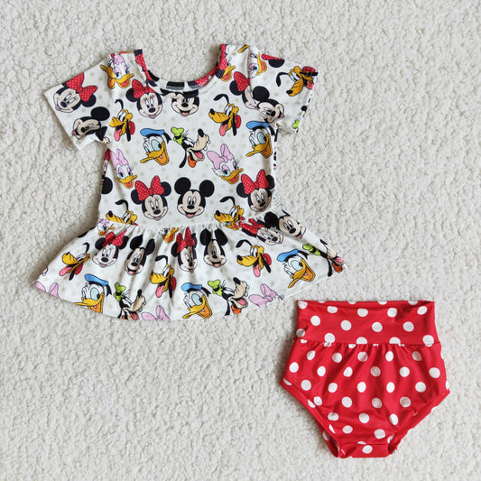 infant cartoon print red dots bummie set outfit