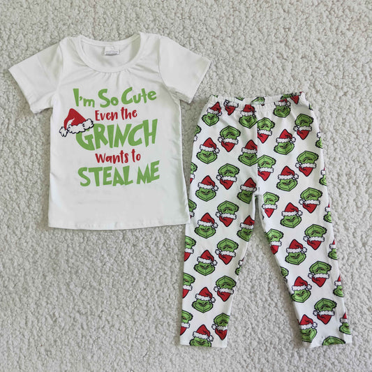 Short Sleeve White Shirt Leggings Set for Christmas