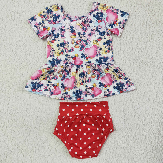 infant girl's red cartoon dots bummie set infant clothing
