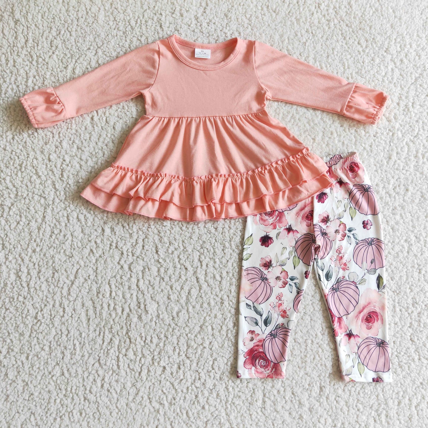 girl fall pink pumpkin cotton legging set
