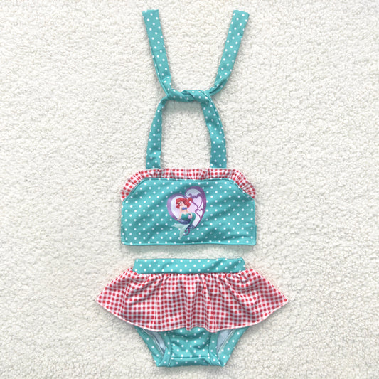 2pcs green mermaid ruffle swimsuit for girl