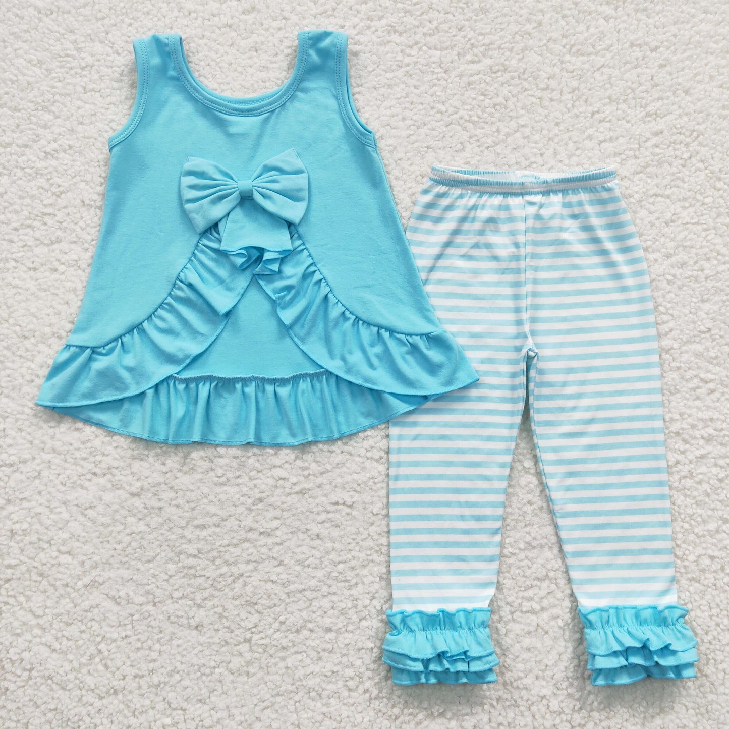 spring blue ruffle pants set bow outfit