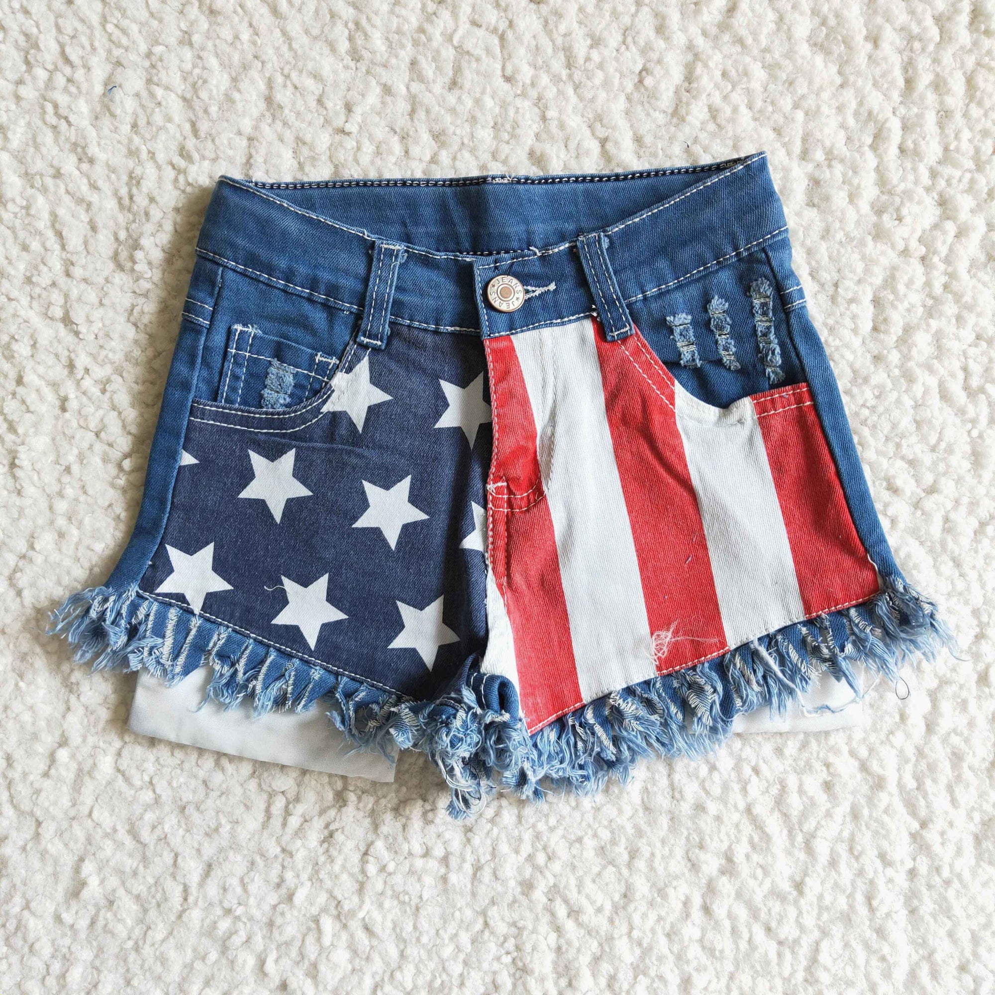 girl's clothing star stripe denim shorts for 4th of july