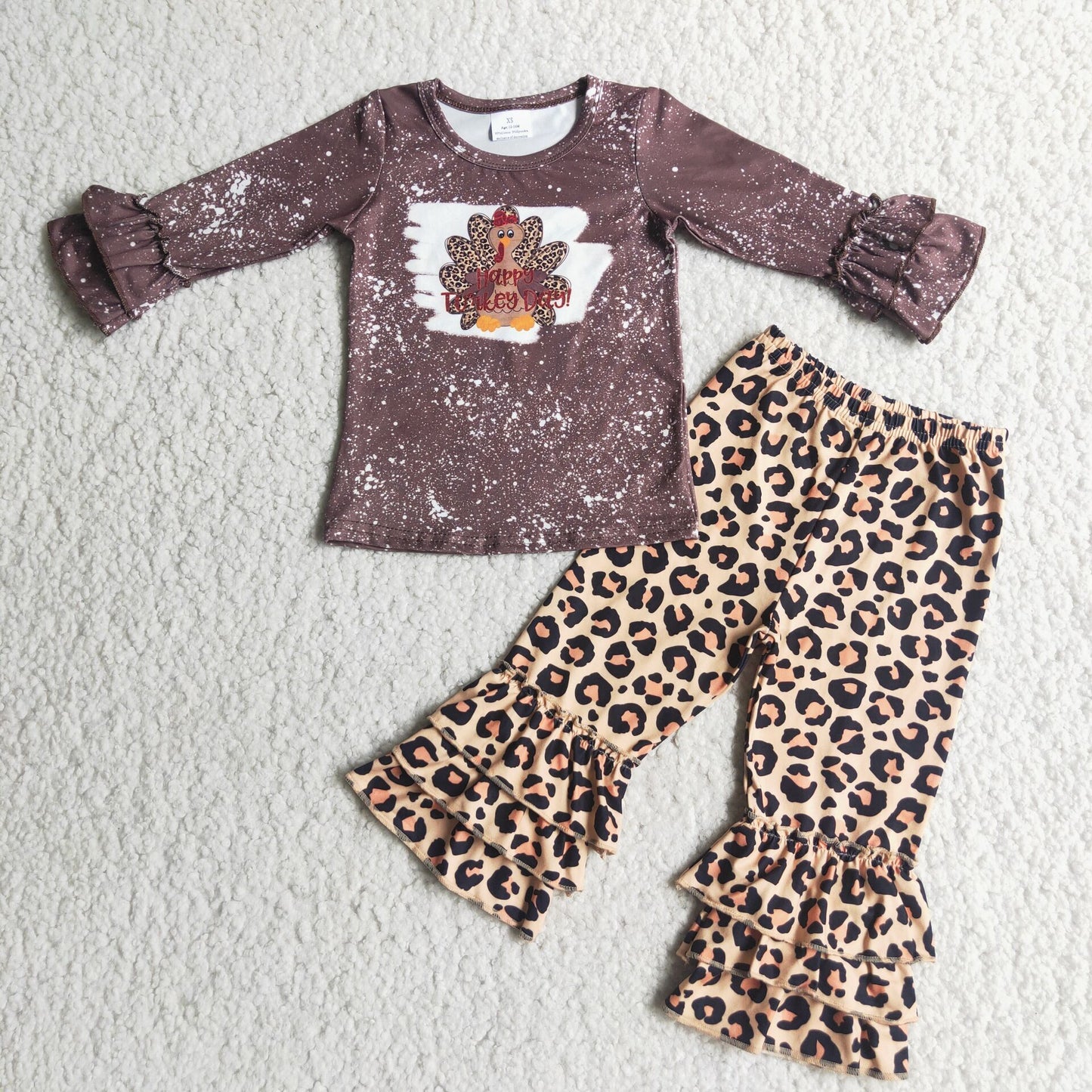 Turkey Print Ruffle Leopard Pants Set