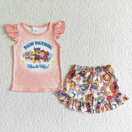 girl's outfit paw dog print shorts set