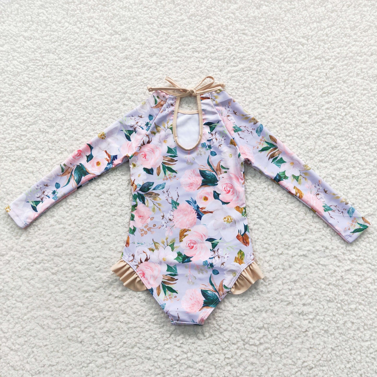 summer girl long-sleeved floral swimsuit