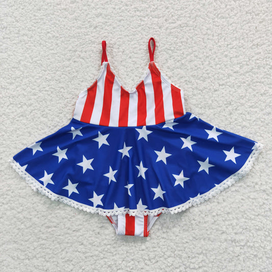 Stars & Stripes Girls USA Flag Print One-Piece Swimsuit