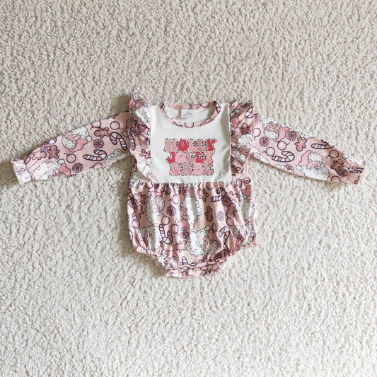 christmas pink holly jolly babe ruffle romper for baby girl