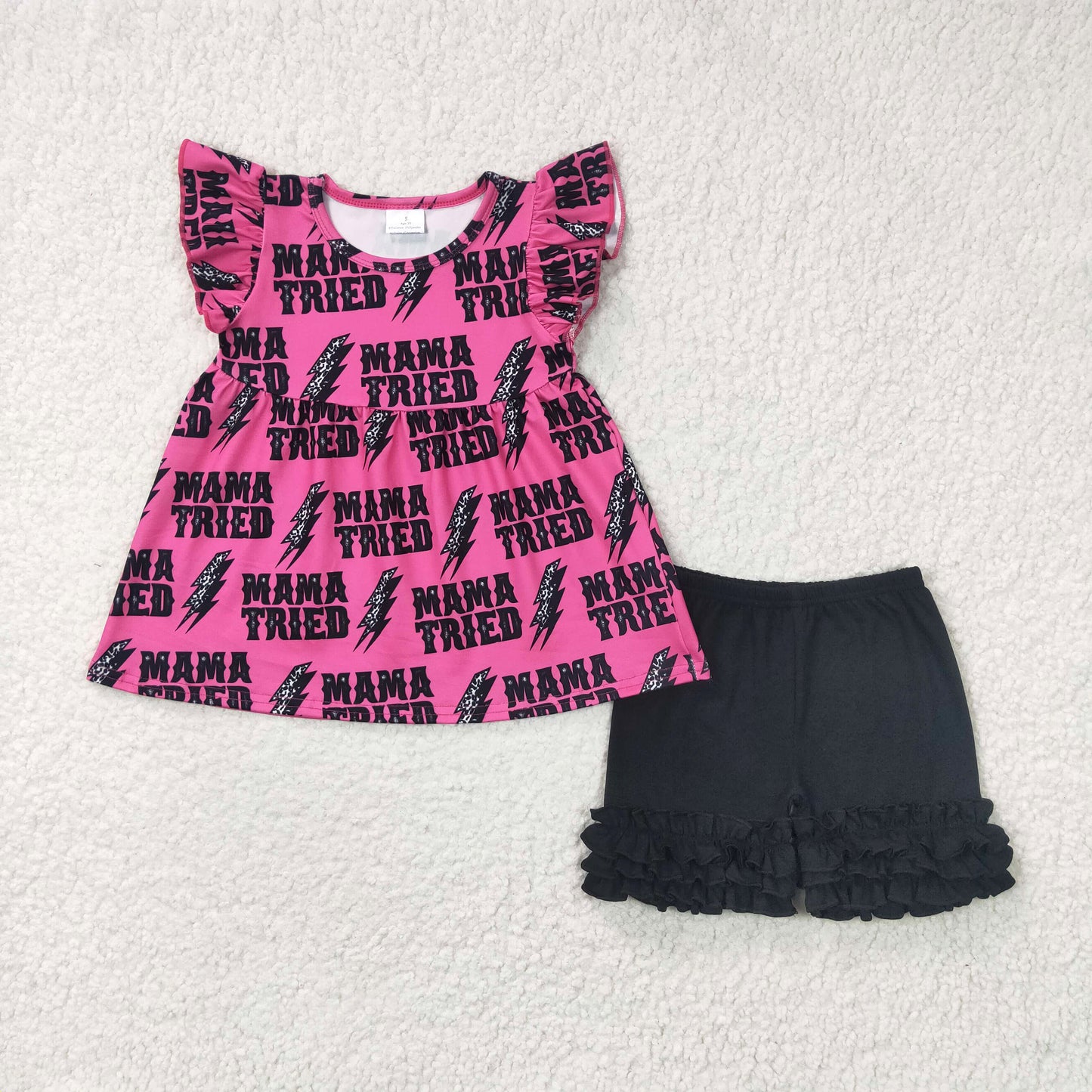 mama tried black ruffle cotton shorts set girl’s clothing